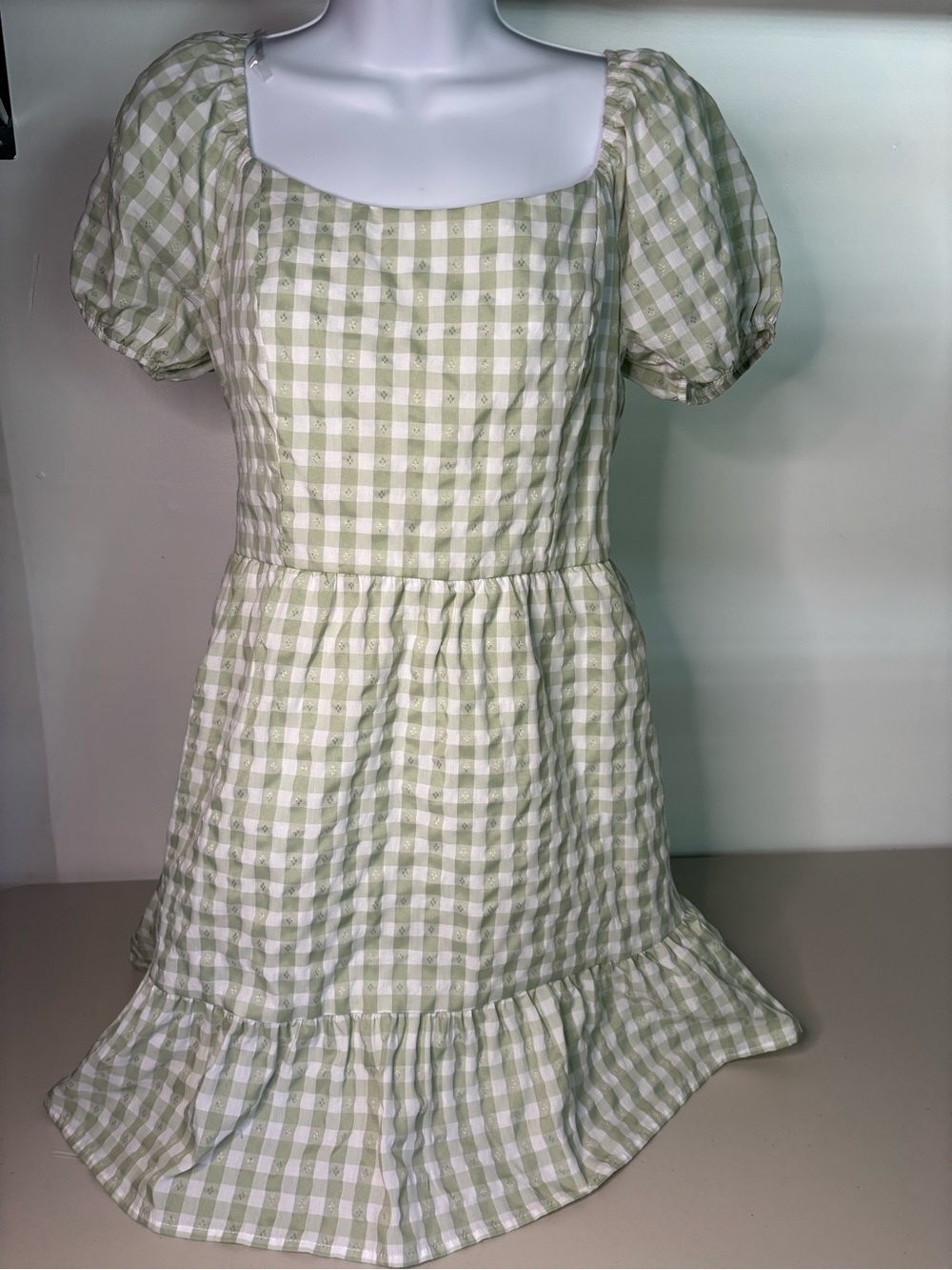 Lily Rose Gingham Puff Sleeve Dress - Open Tie-Back - Size L
